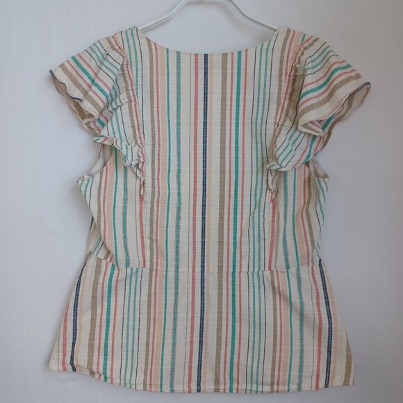 Parker Top Halsey Stripe V Neck Cotton Side Zip Pullover Womens Large - Picture 3 of 13